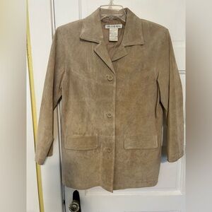 Jessica Holbrook Tan Beige Suede Leather Jacket Size Small Blazer  Trench Coat